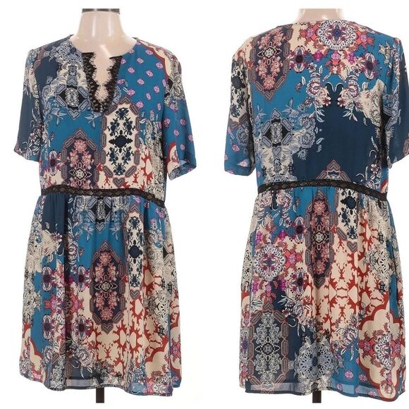 Charles Henry Paisley Split Neck Boho Midi Dress Size Medium - Picture 1 of 10